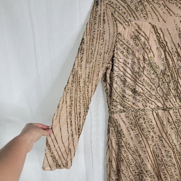 Mac Duggal 5240 Womens 16 Mocha Pink Gold Beaded Sequin Column Formal Dress - Picture 5 of 13